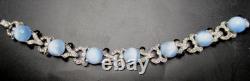 MAZER Unsigned Blue Glass Moonstone Rhinestone Enamel Bracelet Dress Clip Set