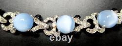MAZER Unsigned Blue Glass Moonstone Rhinestone Enamel Bracelet Dress Clip Set