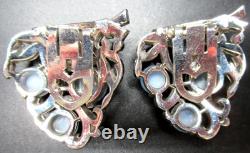 MAZER Unsigned Blue Glass Moonstone Rhinestone Enamel Bracelet Dress Clip Set