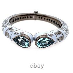 MCL Matthew Campbell Laurenza Baby Blue Topaz Enamel Hinged Cuff Bangle Brace