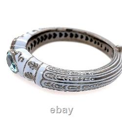 MCL Matthew Campbell Laurenza Baby Blue Topaz Enamel Hinged Cuff Bangle Brace