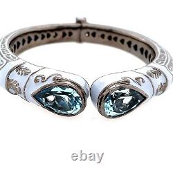 MCL Matthew Campbell Laurenza Baby Blue Topaz Enamel Hinged Cuff Bangle Brace