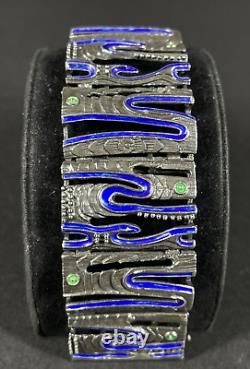 MCM Uno A Erre Blue Enamel Modern Cut Out Italian Sterling Bracelet