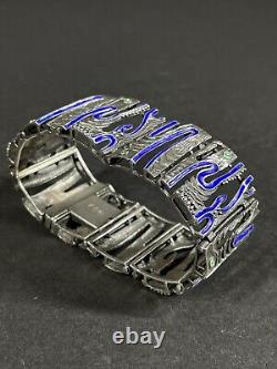 MCM Uno A Erre Blue Enamel Modern Cut Out Italian Sterling Bracelet