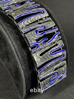 MCM Uno A Erre Blue Enamel Modern Cut Out Italian Sterling Bracelet