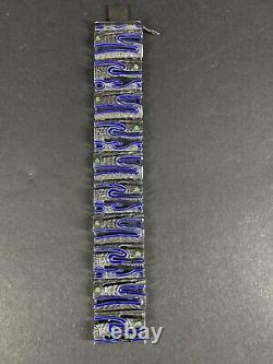 MCM Uno A Erre Blue Enamel Modern Cut Out Italian Sterling Bracelet