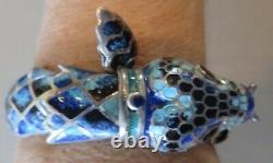 Margo de Taxco Design Blue Enameled Snake, Serpant Bracelet