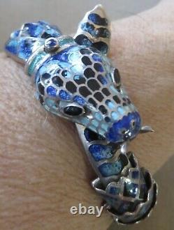 Margo de Taxco Design Blue Enameled Snake, Serpant Bracelet