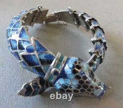 Margo de Taxco Design Blue Enameled Snake, Serpant Bracelet