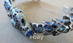 Margo de Taxco Design Blue Enameled Snake, Serpant Bracelet