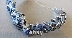 Margo de Taxco Design Blue Enameled Snake, Serpant Bracelet