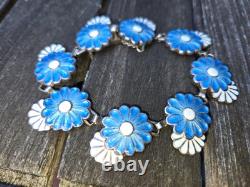 Margot De Taxco Bracelet Blue and White Enamel Daisys/flowers