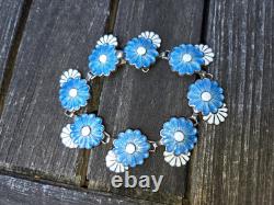 Margot De Taxco Bracelet Blue and White Enamel Daisys/flowers
