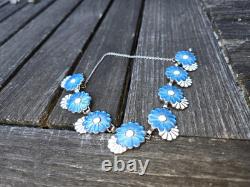 Margot De Taxco Bracelet Blue and White Enamel Daisys/flowers