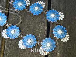 Margot De Taxco Bracelet Blue and White Enamel Daisys/flowers