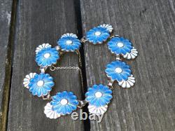 Margot De Taxco Bracelet Blue and White Enamel Daisys/flowers
