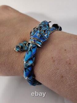 Margot De Taxco Style Snake Articulated Bracelet Enamel Sterling Silver Vintage