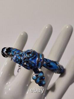 Margot De Taxco Style Snake Articulated Bracelet Enamel Sterling Silver Vintage