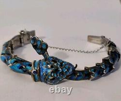 Margot De Taxco Style Snake Articulated Bracelet Enamel Sterling Silver Vintage