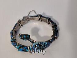 Margot De Taxco Style Snake Articulated Bracelet Enamel Sterling Silver Vintage