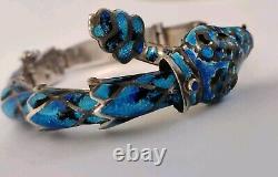 Margot De Taxco Style Snake Articulated Bracelet Enamel Sterling Silver Vintage