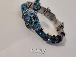 Margot De Taxco Style Snake Articulated Bracelet Enamel Sterling Silver Vintage