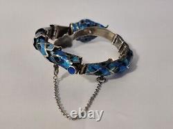 Margot De Taxco Style Snake Articulated Bracelet Enamel Sterling Silver Vintage