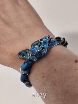 Margot De Taxco Style Snake Articulated Bracelet Enamel Sterling Silver Vintage