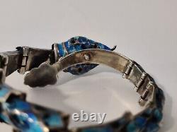 Margot De Taxco Style Snake Articulated Bracelet Enamel Sterling Silver Vintage