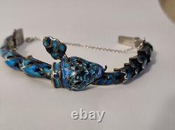 Margot De Taxco Style Snake Articulated Bracelet Enamel Sterling Silver Vintage