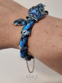 Margot De Taxco Style Snake Articulated Bracelet Enamel Sterling Silver Vintage