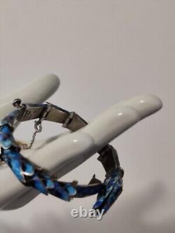 Margot De Taxco Style Snake Articulated Bracelet Enamel Sterling Silver Vintage