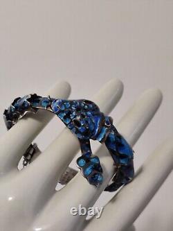 Margot De Taxco Style Snake Articulated Bracelet Enamel Sterling Silver Vintage