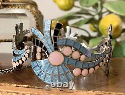 Margot De Taxco Vintage Enamel Pink Blue Black Fan and Wave Sterling Bracelet