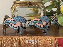 Margot De Taxco Vintage Enamel Pink Blue Black Fan and Wave Sterling Bracelet