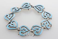 Margot De Taxco Vtg Sterling Silver 925 Ram Heart 5381 Blue Enamel Bracelet 7.5