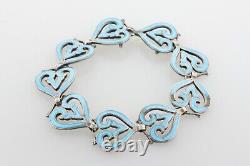 Margot De Taxco Vtg Sterling Silver 925 Ram Heart 5381 Blue Enamel Bracelet 7.5