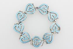 Margot De Taxco Vtg Sterling Silver 925 Ram Heart 5381 Blue Enamel Bracelet 7.5
