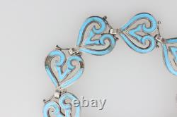 Margot De Taxco Vtg Sterling Silver 925 Ram Heart 5381 Blue Enamel Bracelet 7.5