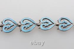 Margot De Taxco Vtg Sterling Silver 925 Ram Heart 5381 Blue Enamel Bracelet 7.5