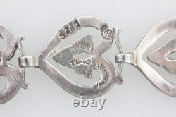 Margot De Taxco Vtg Sterling Silver 925 Ram Heart 5381 Blue Enamel Bracelet 7.5