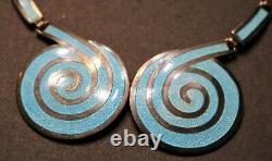 Margot de Taxco Blue Enamel Swirl Necklace, Bracelet Set, Sterling, Mexico #5357