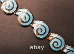 Margot de Taxco Blue Enamel Swirl Necklace, Bracelet Set, Sterling, Mexico #5357