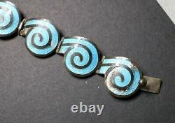 Margot de Taxco Blue Enamel Swirl Necklace, Bracelet Set, Sterling, Mexico #5357