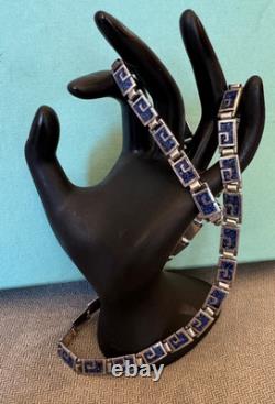 Margot de Taxco Mosaic Blue Enamel Sterling Silver Necklace and Bracelet 5403A
