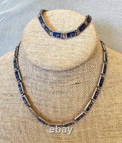 Margot de Taxco Mosaic Blue Enamel Sterling Silver Necklace and Bracelet 5403A