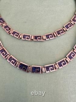 Margot de Taxco Mosaic Blue Enamel Sterling Silver Necklace and Bracelet 5403A