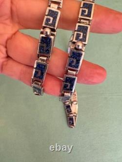 Margot de Taxco Mosaic Blue Enamel Sterling Silver Necklace and Bracelet 5403A