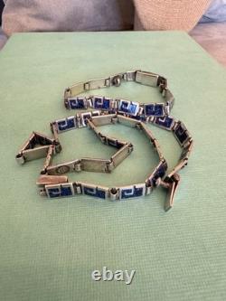 Margot de Taxco Mosaic Blue Enamel Sterling Silver Necklace and Bracelet 5403A