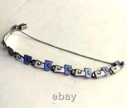 Margot de Taxco Sterling Silver Blue and White Enamel Bracelet